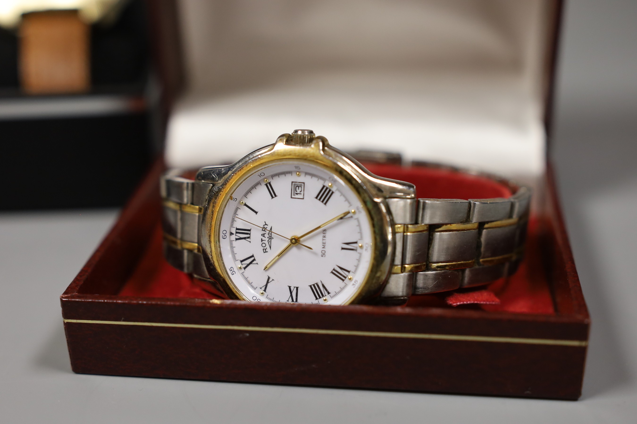 Twelve assorted mainly gentleman's stainless steel or steel and gold plated Sekonda and Rotary wrist watches, including Sekonda automatic day date and Rotary quartz.